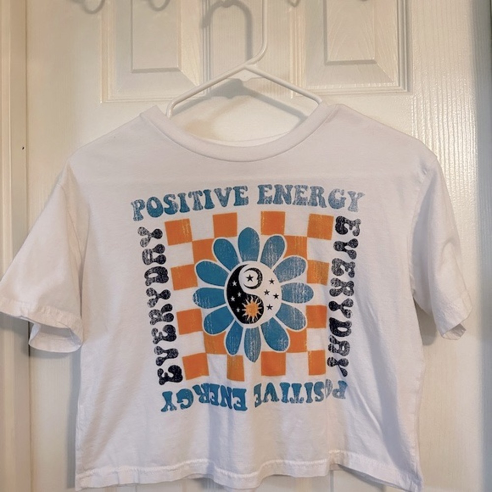 Social Culture Positive Energy White Crop Top Tee